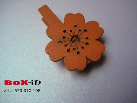 Bloempjes in hout met clip :  oranje 40 mm (6st)